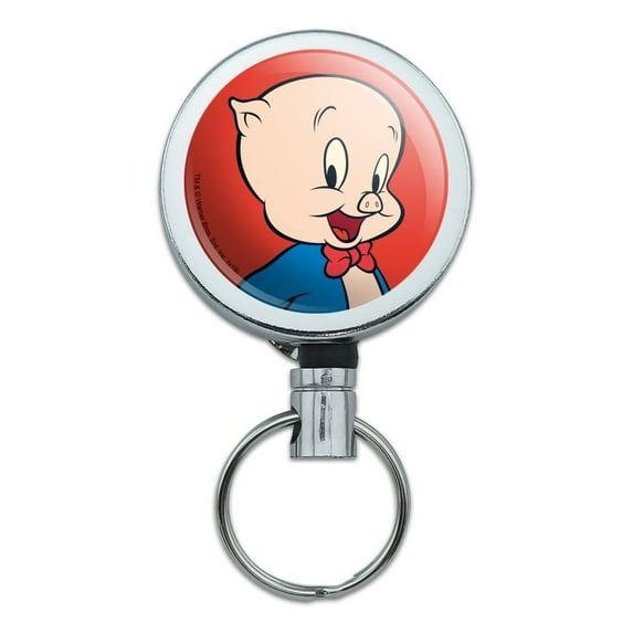 Looney Tunes Porky Pig Heavy Duty Metal Retractable Reel ID Badge Key Card Tag Holder with Belt Clip