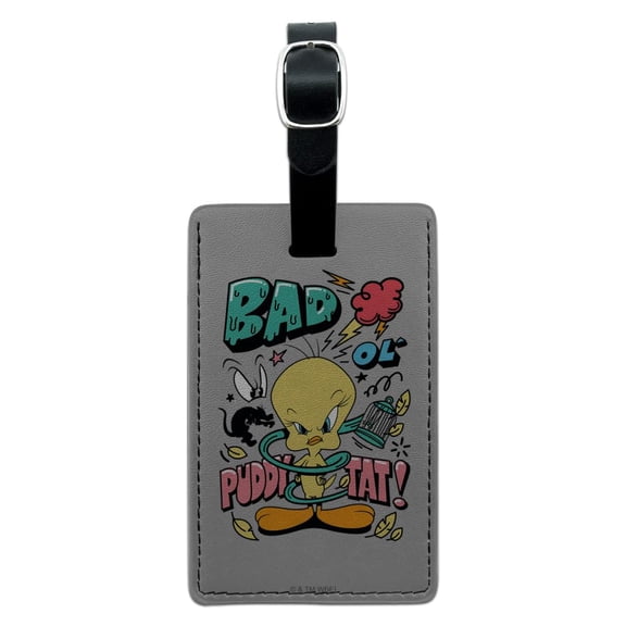 Looney Tunes Sassy Tweety Rectangle Leather Luggage Card Suitcase Carry-On ID Tag