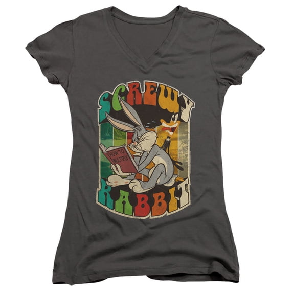Looney Tunes Screwy Rabbit Junior Women's T-Shirt V-Neck Charcoal