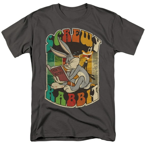 Looney Tunes Screwy Rabbit S/S Adult 18/1 T-Shirt Charcoal