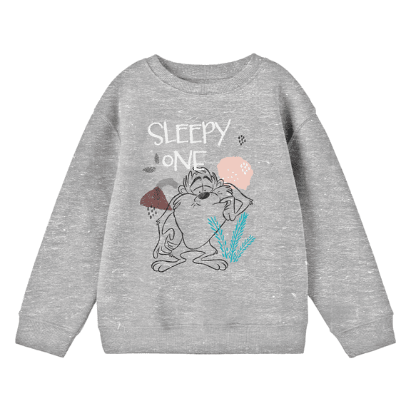Looney Tunes Sleepy One Taz Youth Heather Gray Crew Neck Sweatshirt-Large