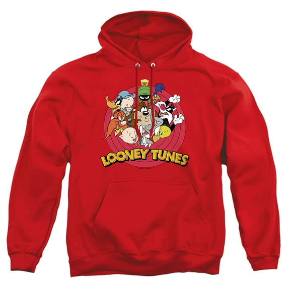 Looney Tunes Smaller Group Unisex Adult Pull-Over Heather Hoodie, Medium, Red