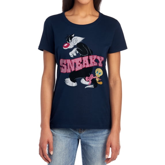 Looney Tunes Sneaky Women's T Shirt, Navy, X-Large