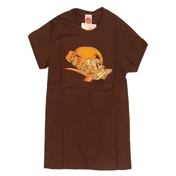Looney Tunes Speedy Gonzales Spicy Junior Fit Brown T-Shirt Tee Shirt Cap Sleeve, Short Sleeve Top (Size Large)