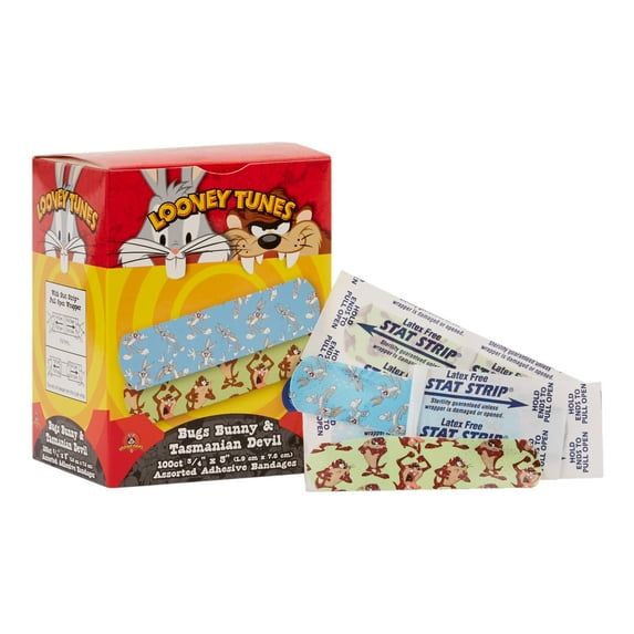 Looney Tunes Stat Strip Kid Design (Looney Tunes Bugs and Taz) Plastic Adhesive Bandage Sterile .75 x 3" 1200 per Case