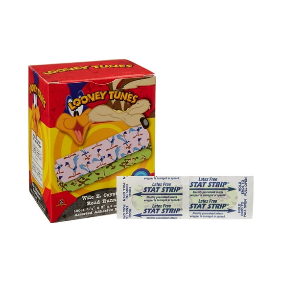 Looney Tunes Stat Strip Kid Design (Looney Tunes Wile Coyote / Roadrunner) Adhesive Bandage Sterile .75 x 3" 100 per Box