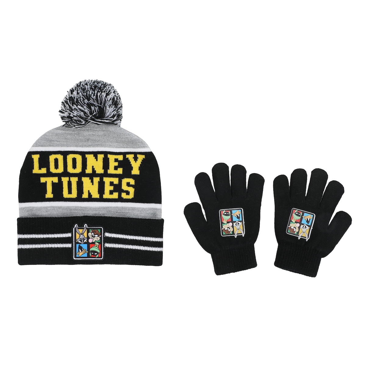 Looney Tunes Striped Youth Pom Beanie and Gloves Set