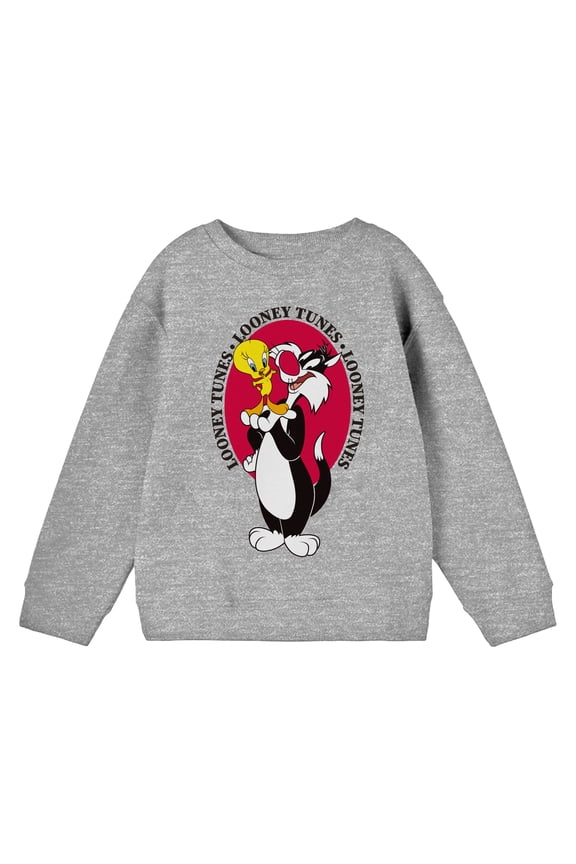 Looney Tunes Sylvester And Tweety Boy's Heather Grey Long Sleeve Sweatshirt-XL
