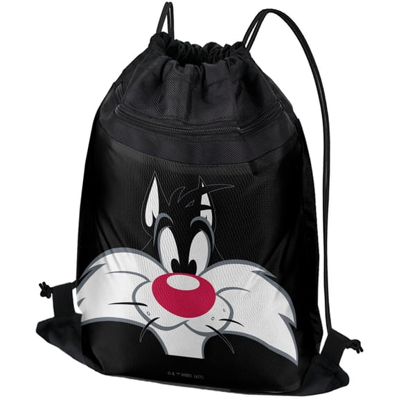 Looney Tunes Sylvester Face Drawstring Backpack Sports Bag Sackpack 17" x 13", Perfect for Gym, Yoga or Practice