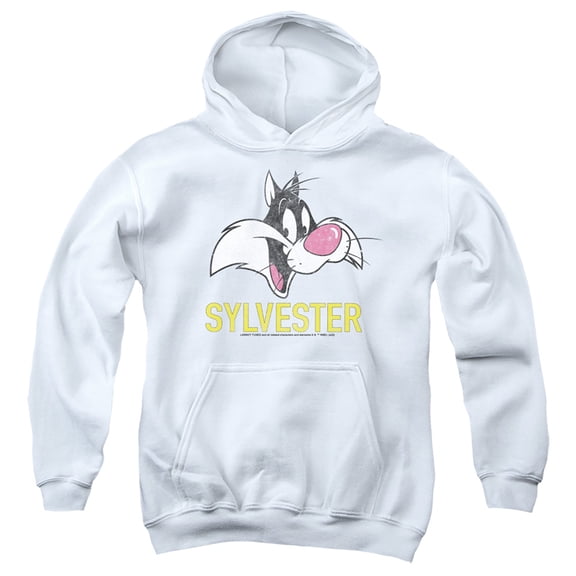 Looney Tunes Sylvester Kids Pull-Over Hoodie (Medium) for Youth Boys and Girls, White