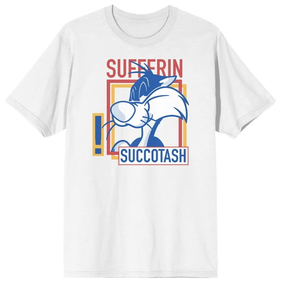 Looney Tunes Sylvester Pussycat Sufferin Sucotash Character Men's White Graphic Tee-M