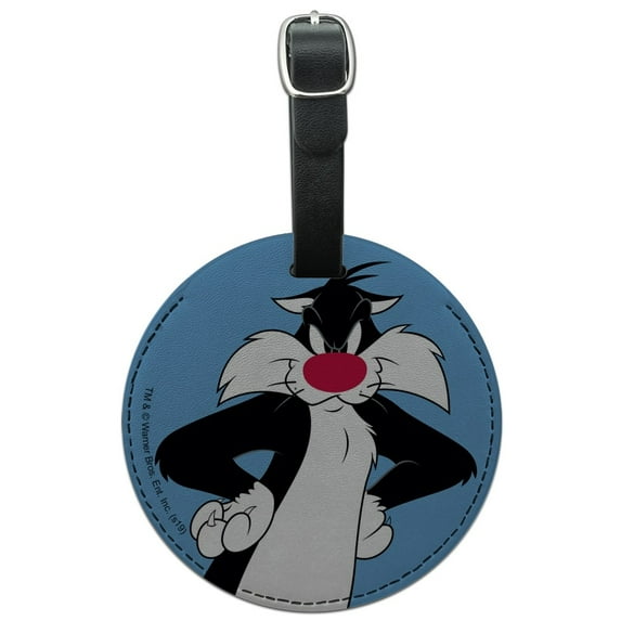 Looney Tunes Sylvester Round Leather Luggage Card Suitcase Carry-On ID Tag