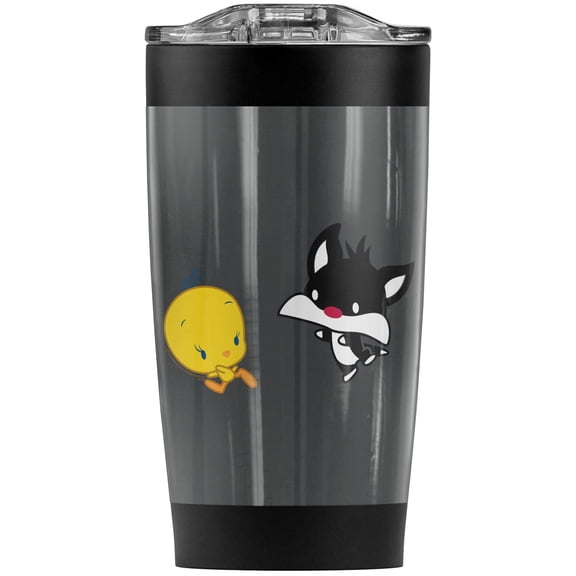 Looney Tunes Sylvester And Tweety Chibi Chase Stainless Steel Tumbler 20 oz Coffee Travel Mug/Cup, Vacuum Insulated & Double Wall with Leakproof Sliding Lid | Great for Hot Drinks and Cold Beverages