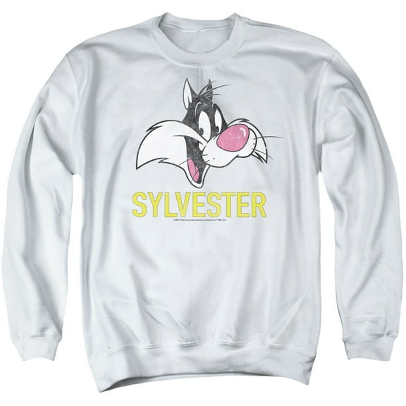 Looney Tunes Sylvester Unisex Adult Crewneck Sweatshirt,White, Large