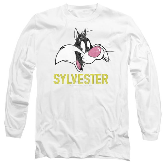 Looney Tunes Sylvester Unisex Adult Long-Sleeve T Shirt,White, Medium