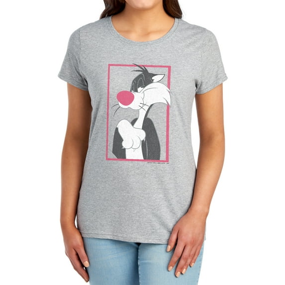Looney Tunes Sylvester Women's T Shirt, Athletic Heather, X-Large