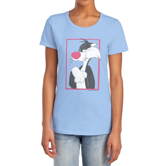 Looney Tunes Sylvester Women's T Shirt, Light Blue, X-Large