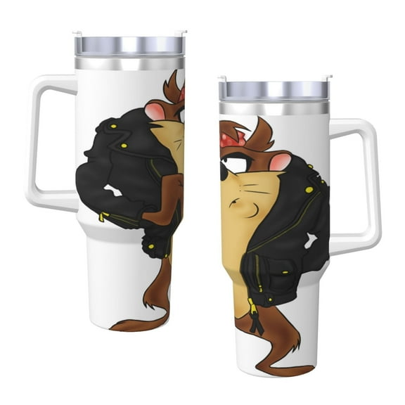 Looney Tunes Tasmanian Devil Taz 40 Oz Tumbler With Handle And Straw Double Wall Stainless Steel Sublimation Tumbler With Handle Leakproof,Bpa-Free,Keep Cold Hours