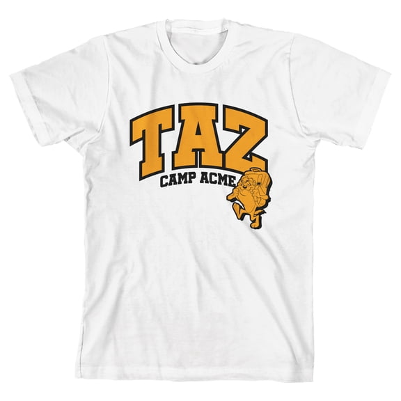 Looney Tunes Taz Camp ACME Crew Neck Short Sleeve Boys' White T-shirt-Large