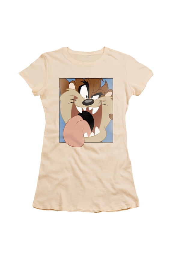 Looney Tunes Taz Closeup S/S Junior Women's T-Shirt Sheer Cream