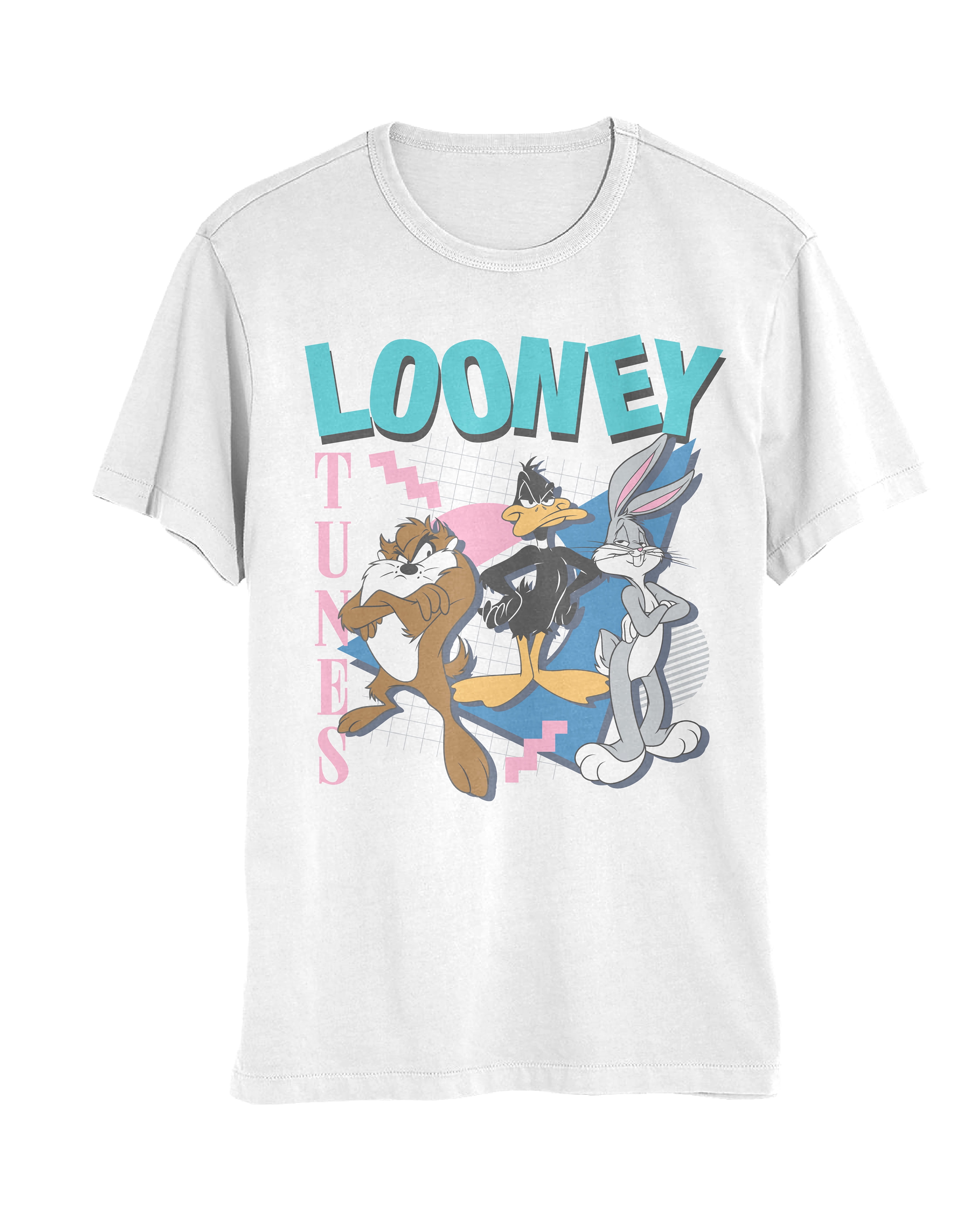 Bunny Daffy Bugs Mens Tunes Short T-Shirt Womens S-XXL) (White, Sleeve and Looney Taz, and