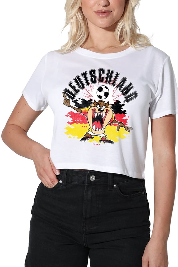 Taz Germany Soccer Women's Crop Top T-Shirt, White, Small