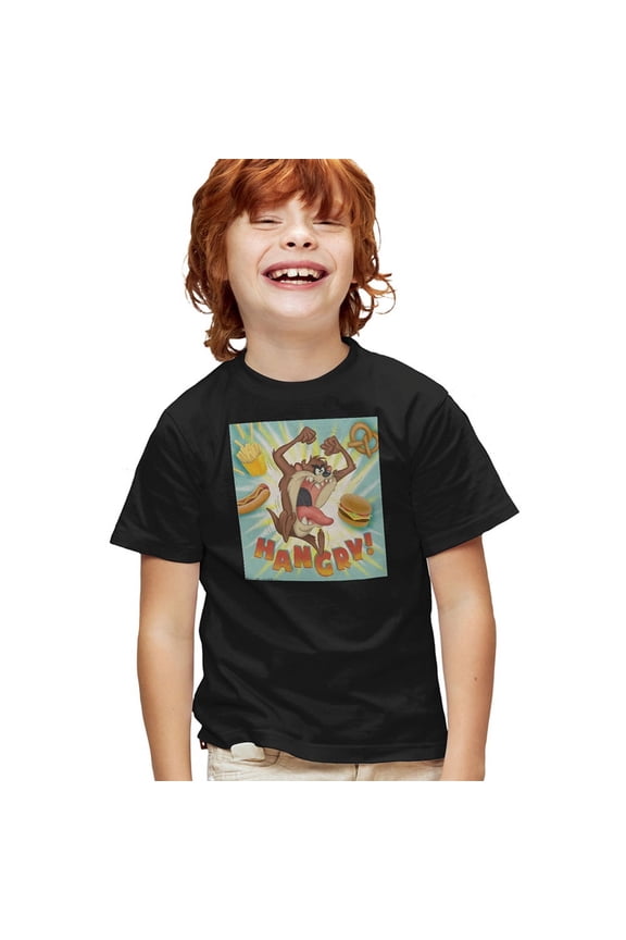 Taz Hangry Kids T Shirt (Small) for Youth Toddler Boys and Girls, Black