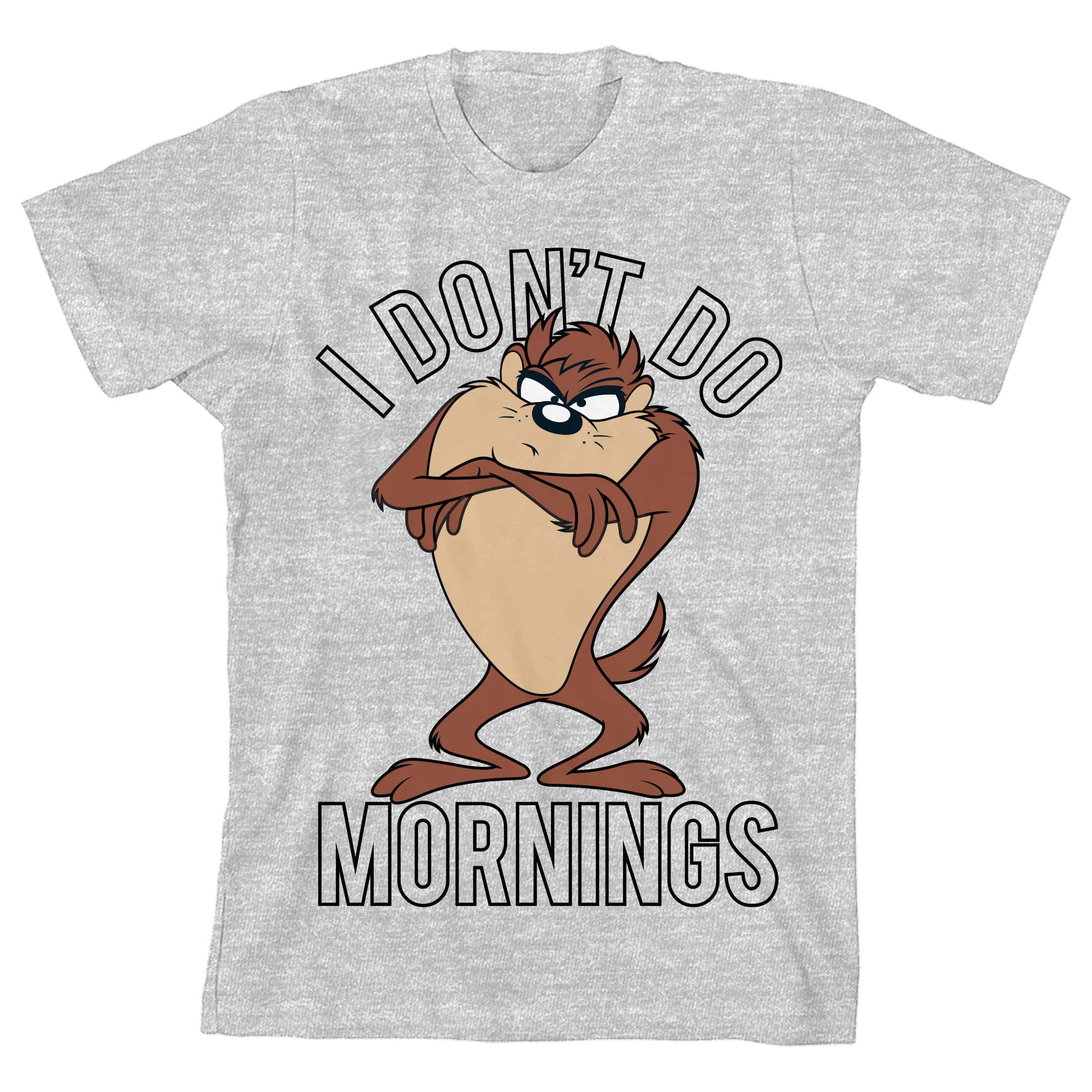 Looney Tunes Taz I Don\'t Do Mornings Boy\'s Heather Grey T-shirt-Medium