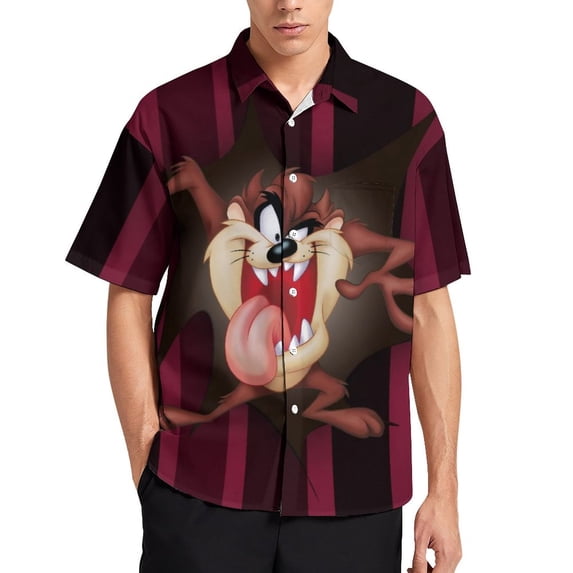 Looney Tunes Taz-Mania Mens Hawaiian Shirt Loose Fit Shirts - Short Sleeve And Button Down Hawaiian Shirt for Men with Pocket