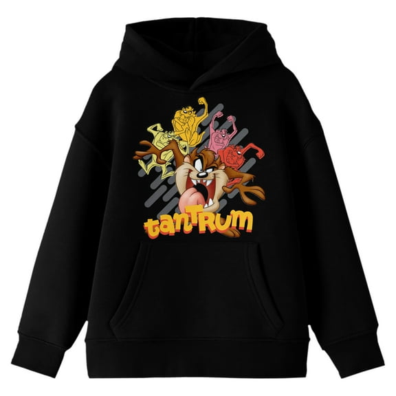 Looney Tunes Taz Tantrum Long Sleeve Boys' Black Hooded Sweatshirt-XL