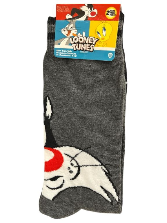 Taz Tasmanian Devil Crew Socks, Charcoal Gray, 2-Pair Pack