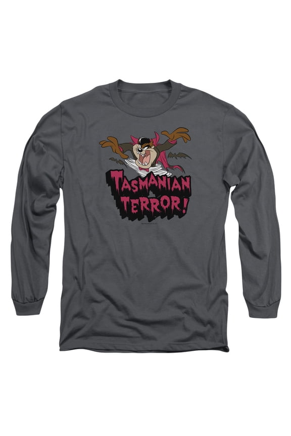 Looney Tunes Taz Terror Long Sleeve Adult 18/1 T-Shirt Charcoal