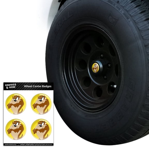 Looney Tunes Taz Tire Wheel Center Cap Resin-Topped Badges Stickers