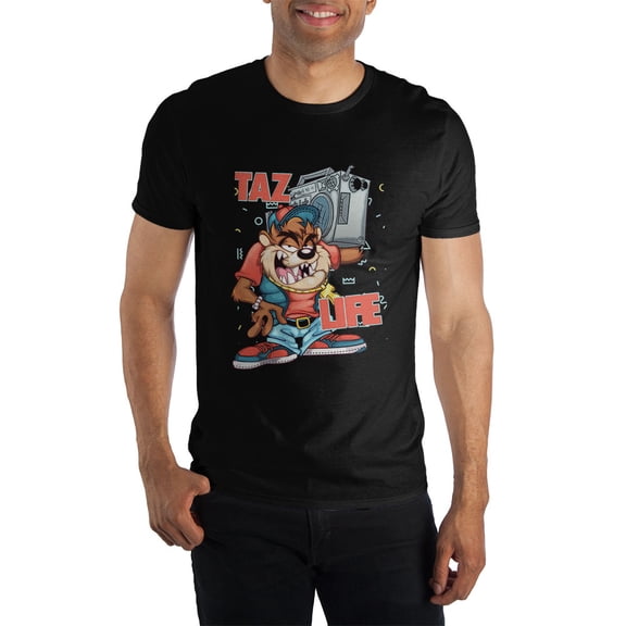 Looney Tunes Tazmanian Devil Taz Life Men's Black T-Shirt Tee Shirt-X-Large