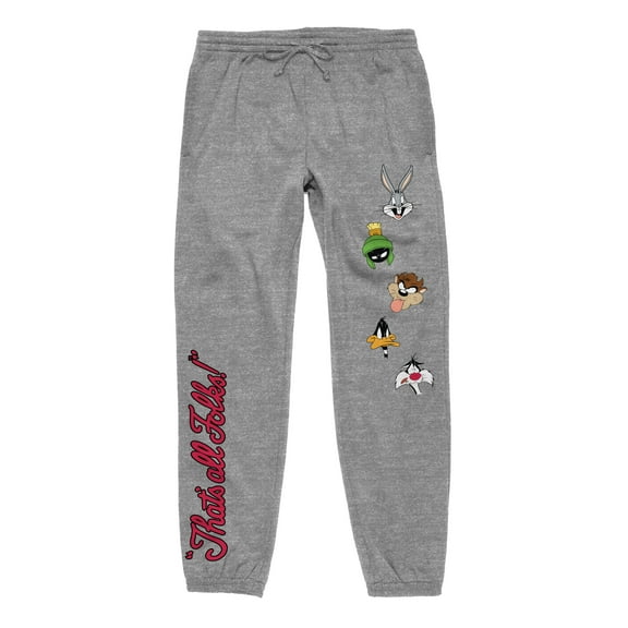 Looney Tunes That's All Folks! Adult Heather Grey Graphic Sweatpants-XS