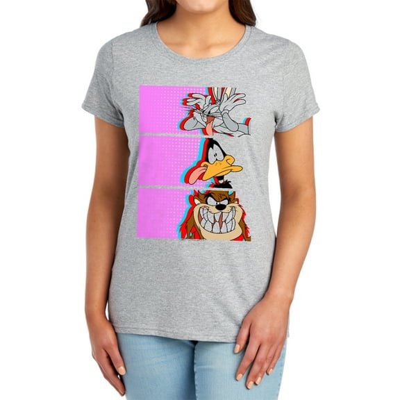 Looney Tunes Tiles Women's T Shirt, Athletic Heather, Medium