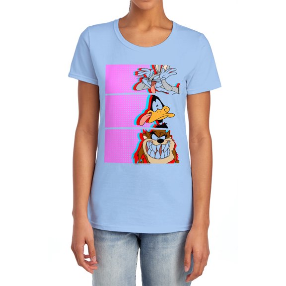Looney Tunes Tiles Women's T Shirt, Light Blue, 2X-Large