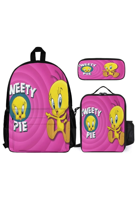 Looney Tunes Tweety 3Pcs Backpacks Sets BookBag with Lunch Bag And Pencil Case