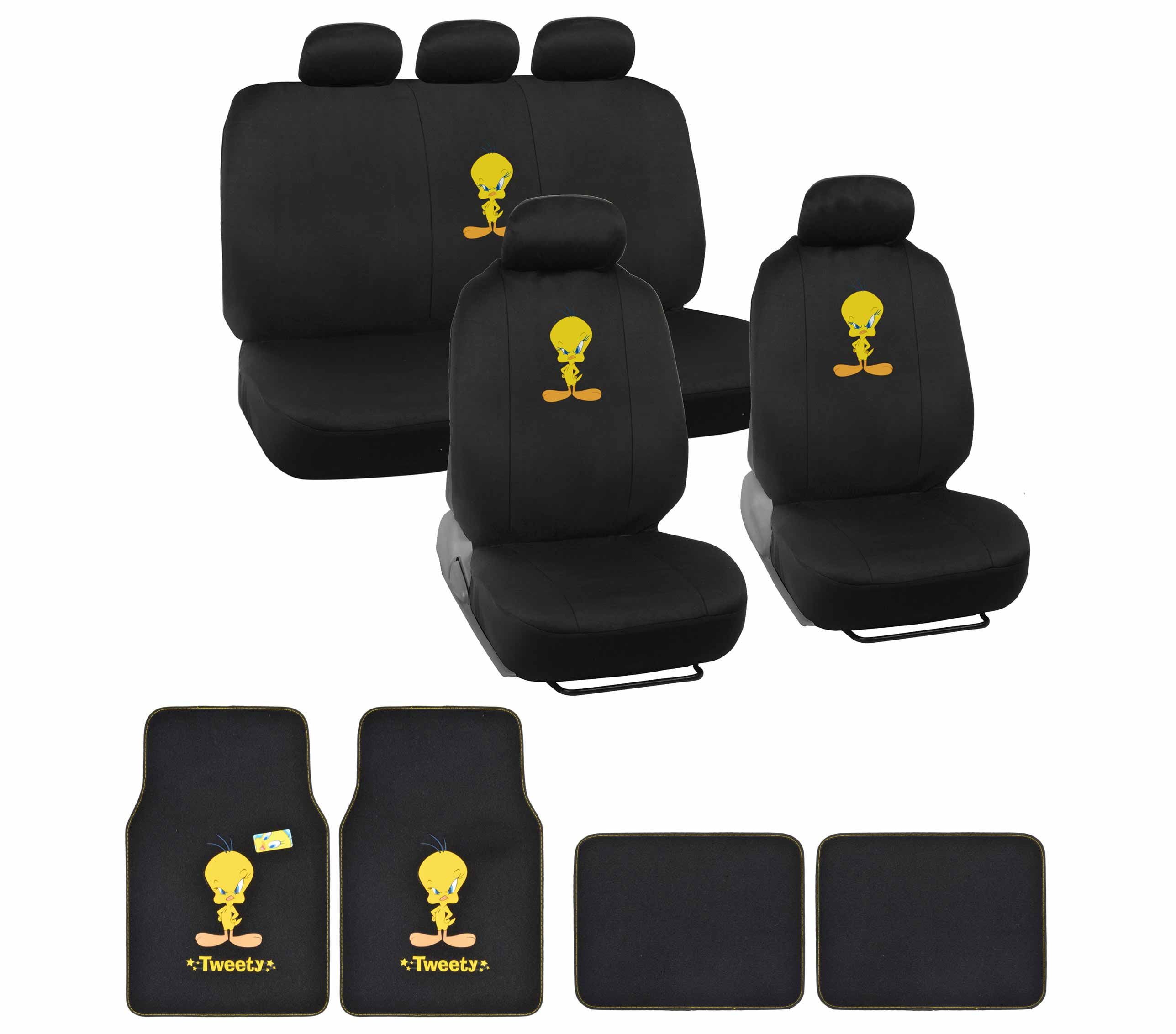 BDK Looney Tunes Tweety Bird Car Seat Covers with Floor Mats Full Set - Holiday Car Auto Accessories Gift Set