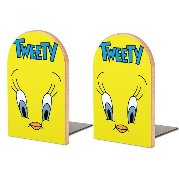 Looney Tunes Tweety Bird Cute Bookends Wood Book Divider Decor Shelves Non-Skid Book Stand 2 Pieces For Dormitory Classroom Office Home Bookshelf