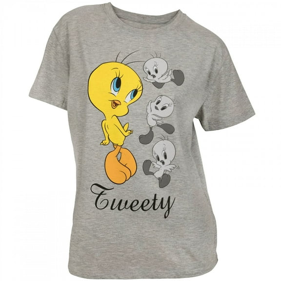 Looney Tunes 860560-small Tweety Bird Cute Poses Juniors T-Shirt, Gray - Small