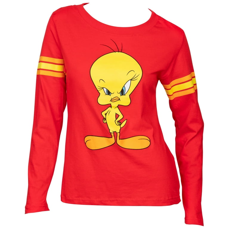 Looney Tunes Tweety Bird Frustration Face Juniors Long Sleeve T-Shirt-Large | T-Shirts