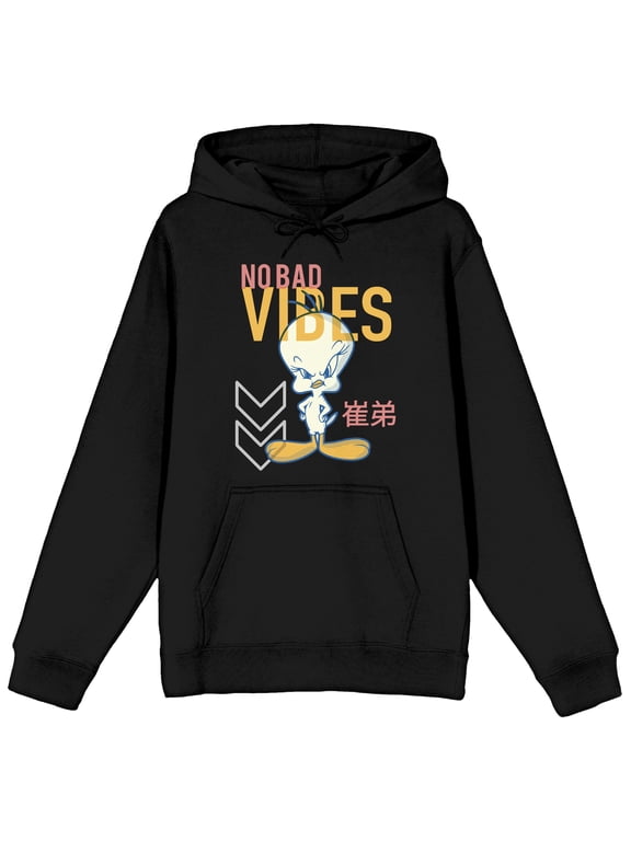 Looney Tunes Tweety Bird No Bad Vibes Men's Black Hooded Sweatshirt--5XL