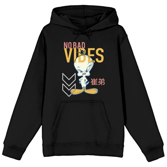 Looney Tunes Tweety Bird No Bad Vibes Men's Black Hooded Sweatshirt-S