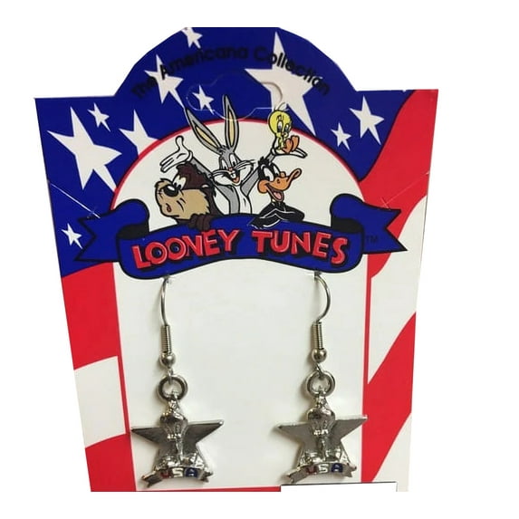 Looney Tunes Tweety Bird Vintage 1990s New Old Stock USA Earrings Red White Blue Star