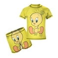 thumbnail image 1 of Looney Tunes Tweety Boys 2-Piece Swimsuit Set, Short Sleeve Rash Guard & Swim Trunks, 1 of 7