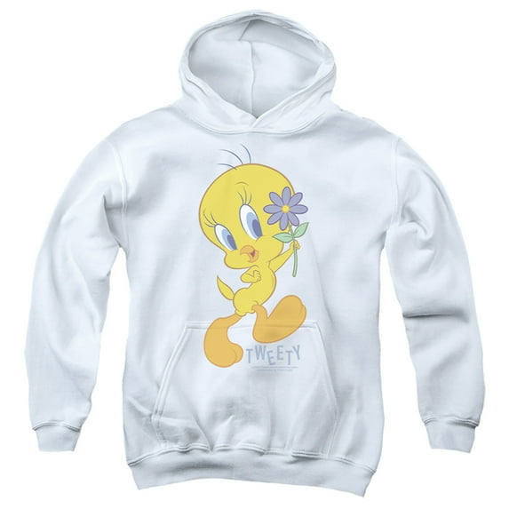 Looney Tunes Tweety Flower Kids Pull-Over Hoodie (Small) for Youth Boys and Girls, White