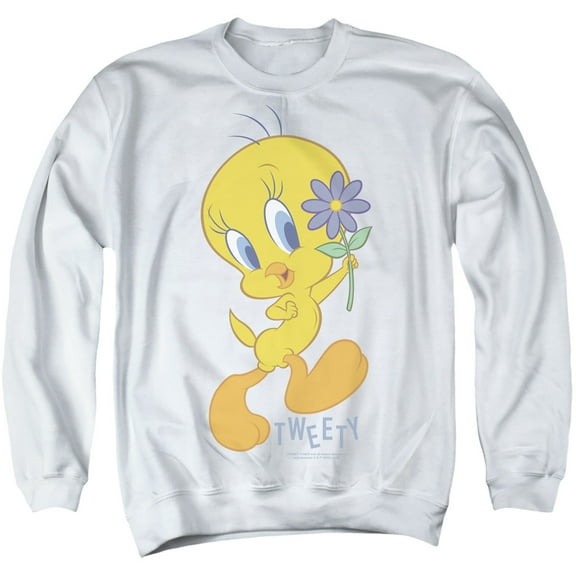Looney Tunes Tweety Flower Unisex Adult Crewneck Sweatshirt,White, Large