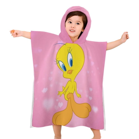 Looney Tunes Tweety Hooded Kids Beach Towels - Toddler Bath Towel Girls Boys Swim Cover-ups for Ages 3 to 10 Kids Pool Towels Quick Dry Lightweight Soft Microfiber Poncho