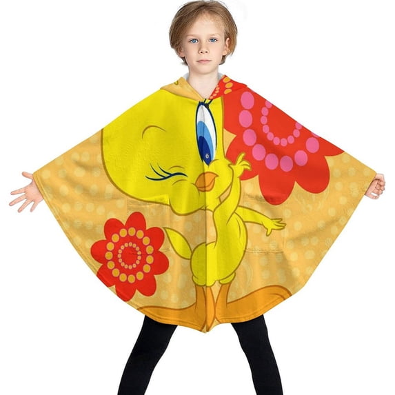 Looney Tunes Tweety Kids Flannel Wearable Blanket, Warm Shawl Blanket Comfy Poncho Soft Cozy Throw Blanket Hoodie for Boys Girls Birthday Gifts